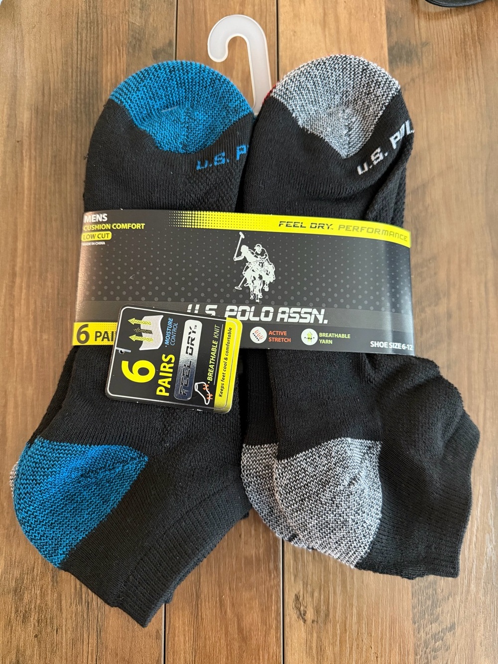 U.S. Polo Assn. Men's Athletic No-Show Socks Black with Blue and Gray Accents